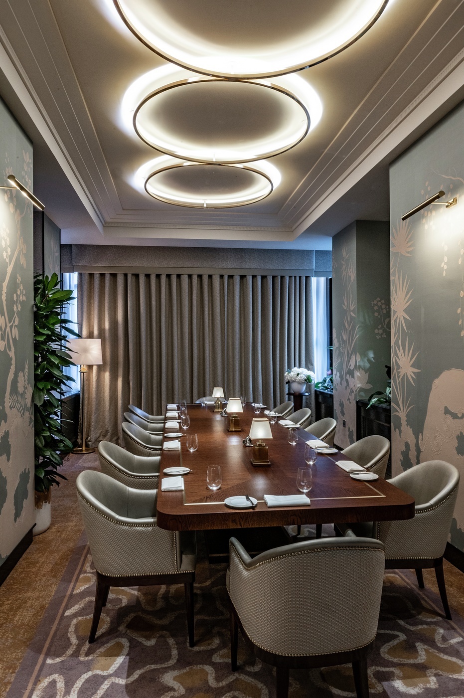 Private room at The River Restaurant, elegant table setup for corporate meetings and private dinners. - Banner