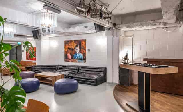 Versatile event space at Pizza East with stylish lounge, perfect for networking and celebrations.