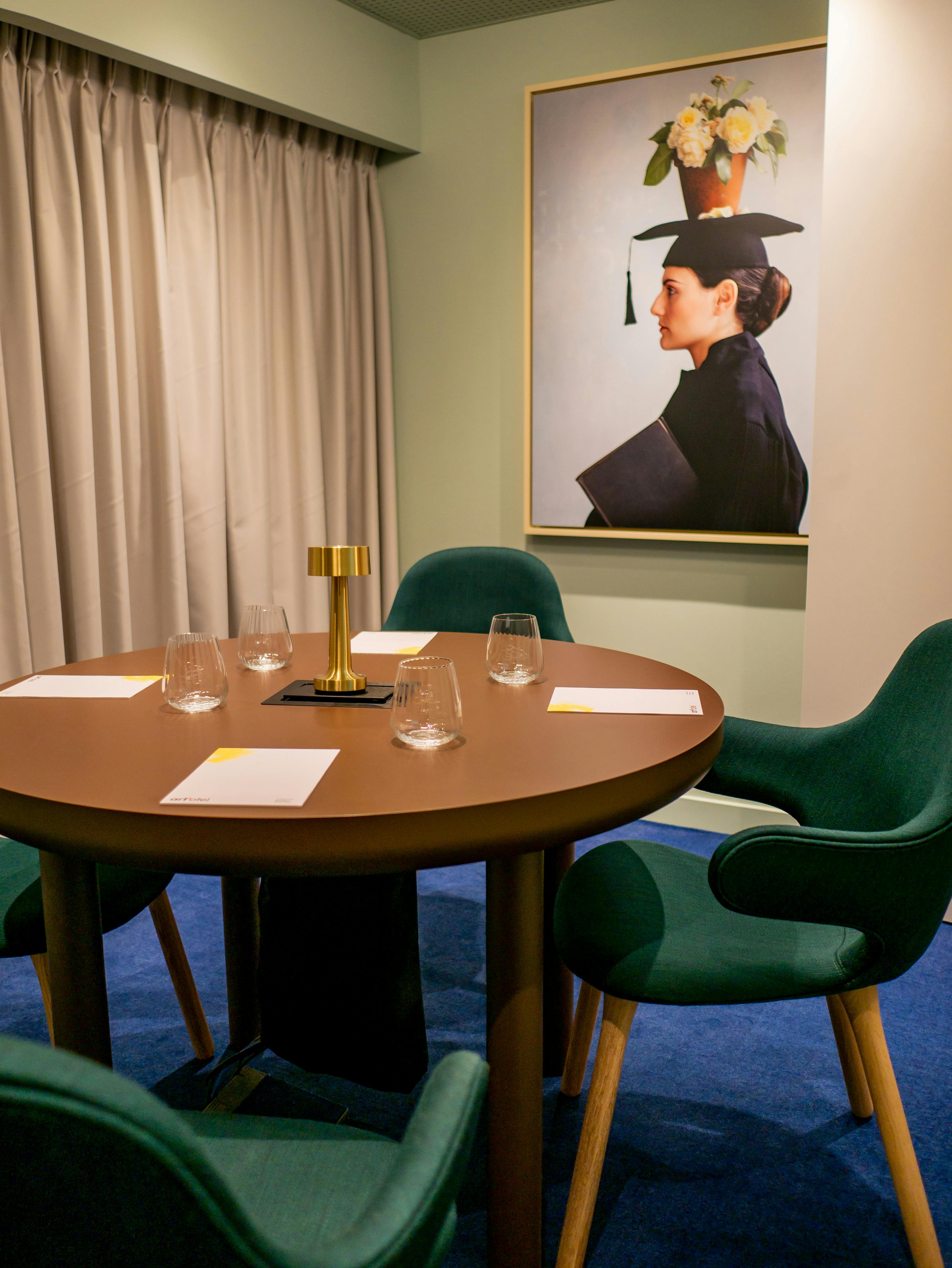 Creative Room 5 at art'otel London, featuring floral artwork for inspiring meetings and events.