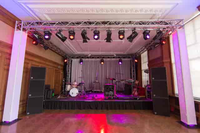 Riverside stage truss lighting sound event