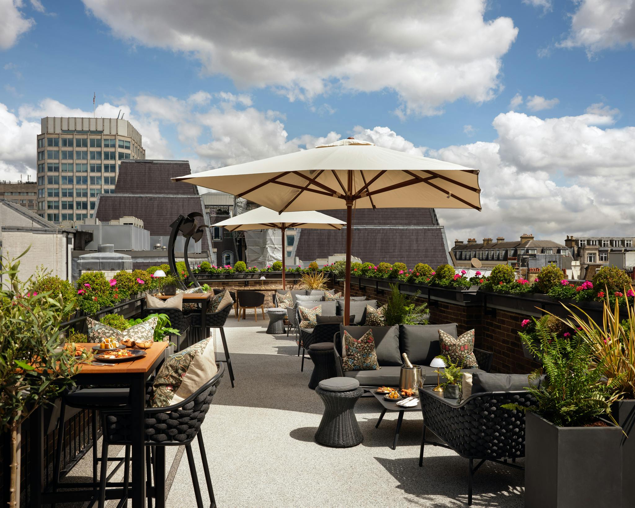 Stylish rooftop venue at Stafford Park Suite, perfect for events with city skyline backdrop.