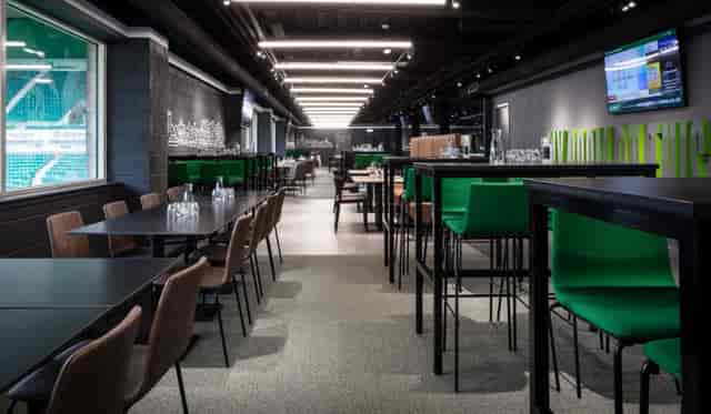 Modern event space at Edinburgh Club with high-top tables, ideal for networking and gatherings.