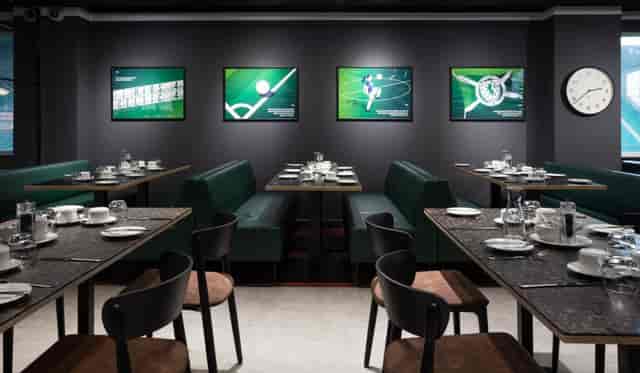 Modern dining space at Hibernian FC, ideal for corporate events and intimate gatherings.