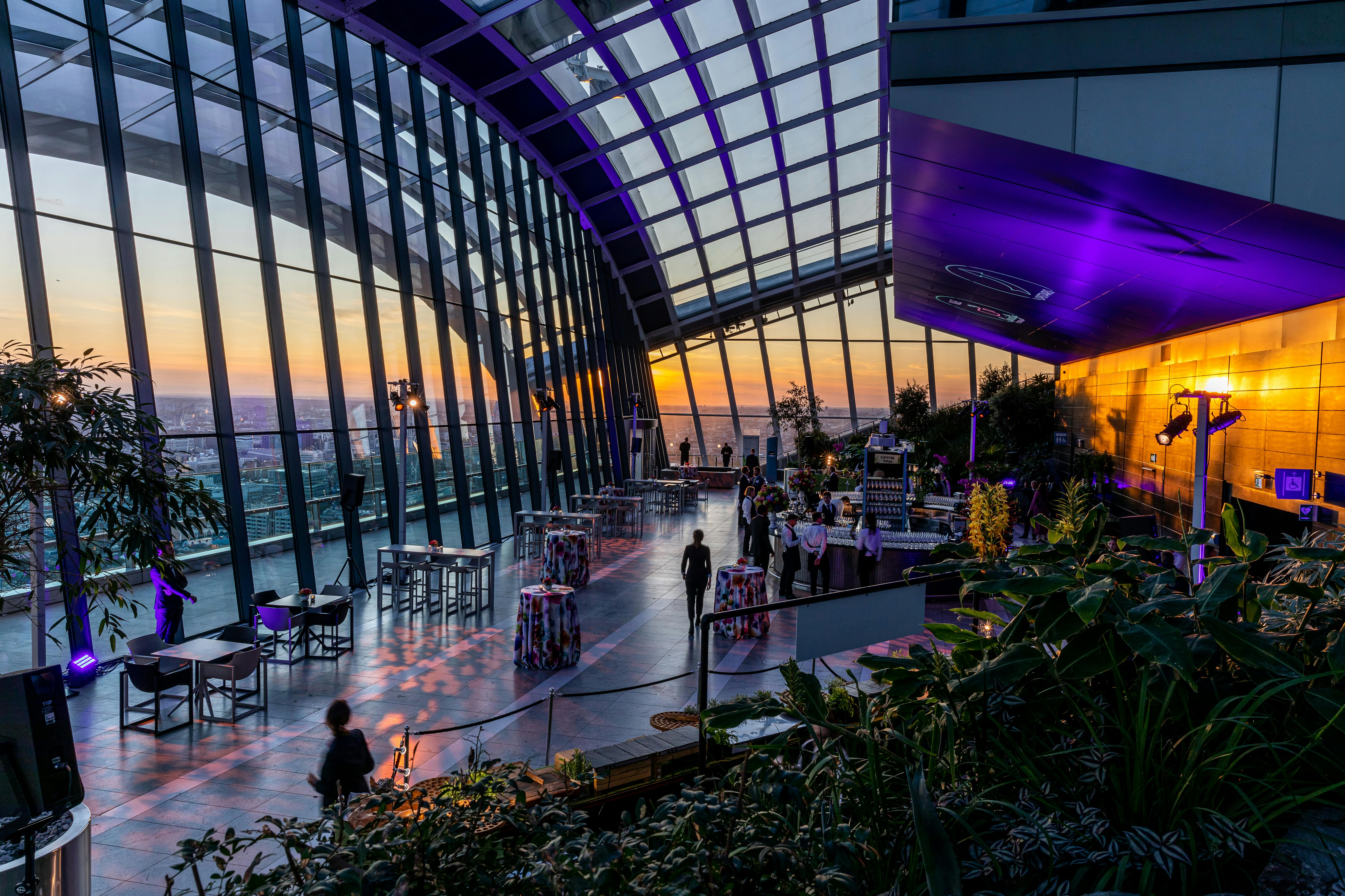 Sky Garden London event space with glass design, ideal for networking and receptions.