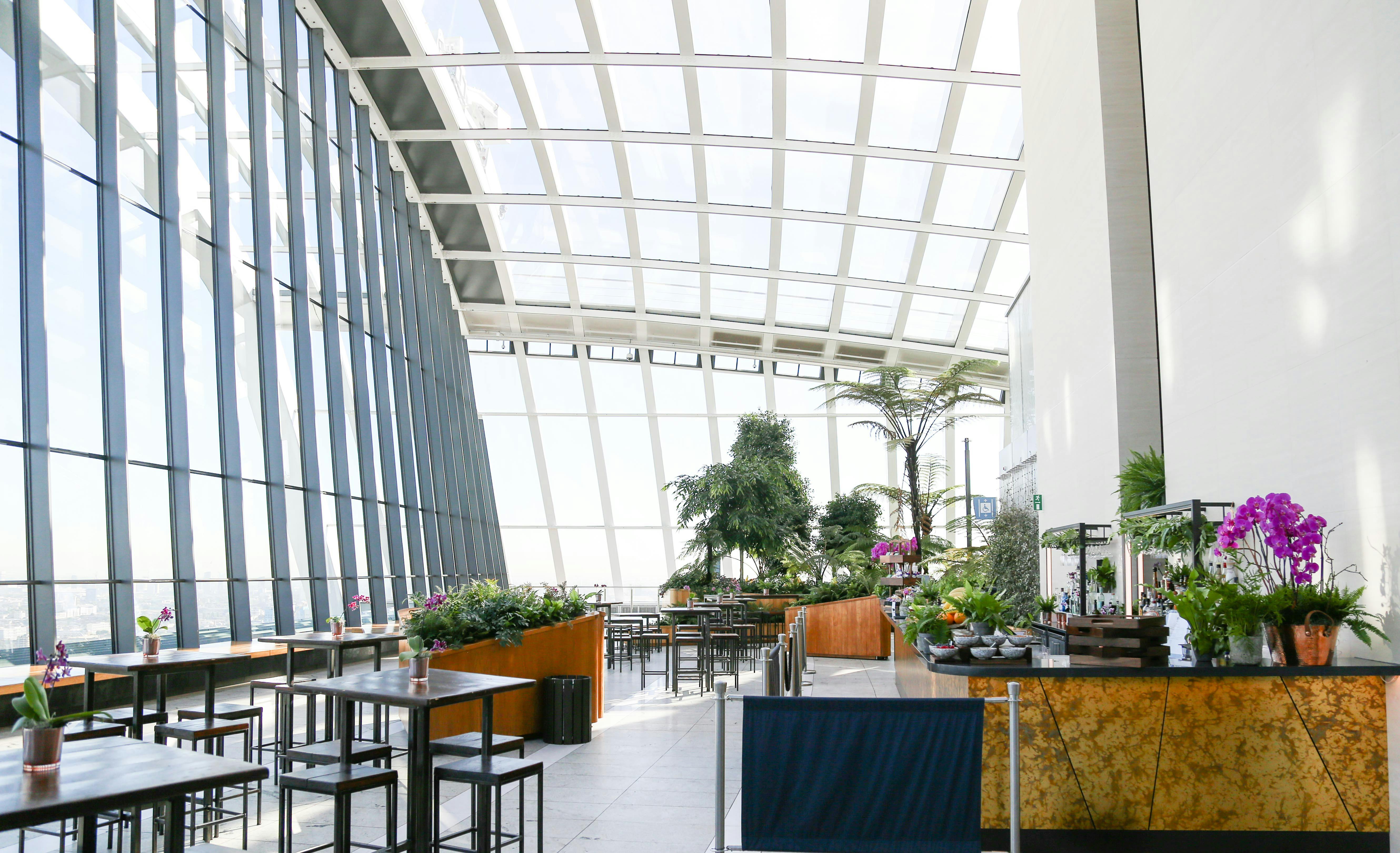 Sky Garden London event space with glass walls, ideal for corporate and social gatherings.