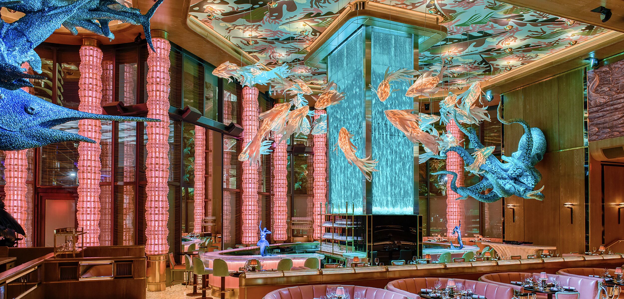 Aquatic-themed event space at Sexy Fish Manchester, perfect for upscale gatherings. - Banner