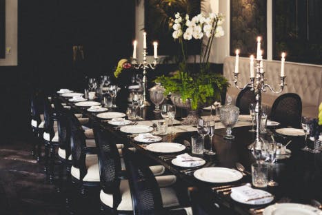 Elegant dining table in The Rose Room, perfect for corporate dinners and galas.