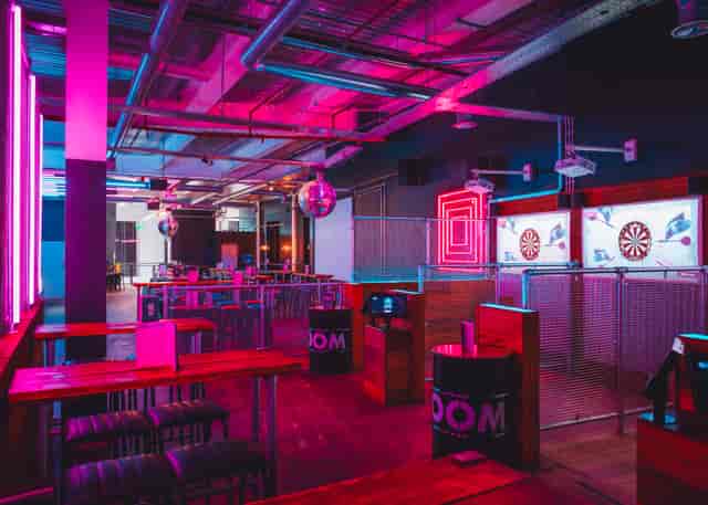 Vibrant event space with neon lights for corporate functions and private parties in Leeds.