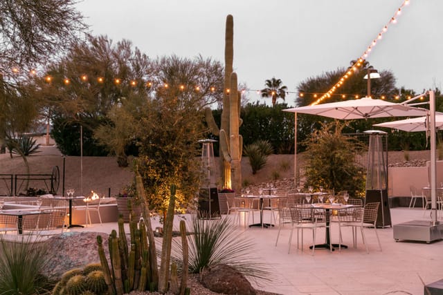 Rose Garden at CIVANA Resort: elegant outdoor event space with warm lighting and desert views.