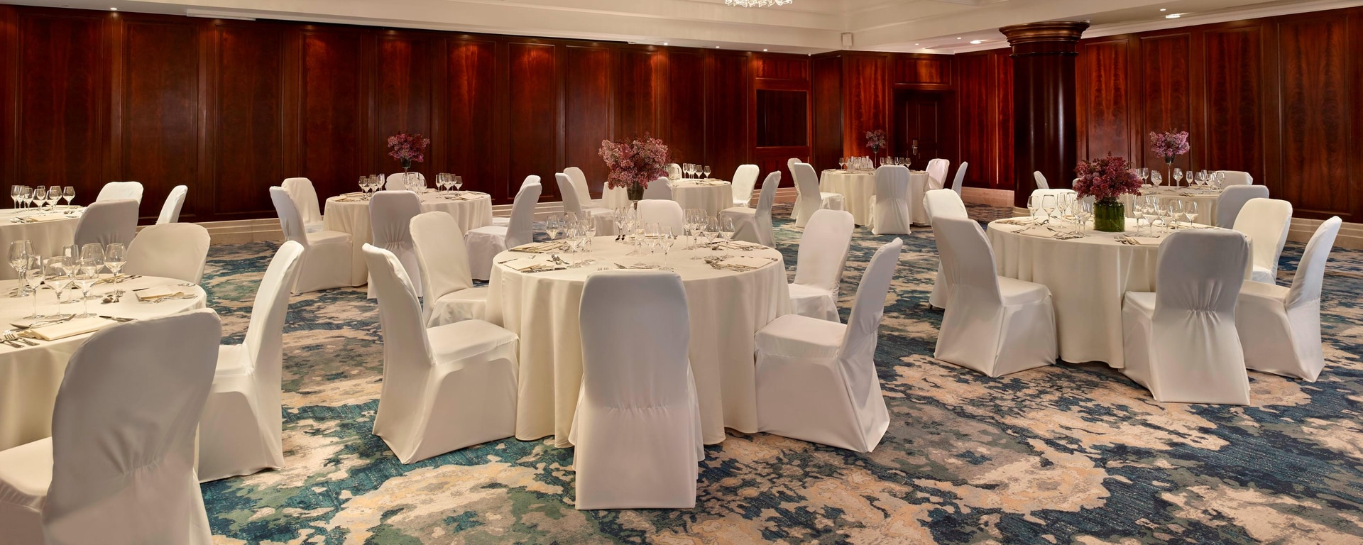 Elegant Elizabeth Ballroom at The Ritz-Carlton, Budapest for upscale events and formal dinners.