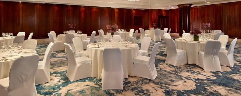 Elegant Elizabeth Ballroom at The Ritz-Carlton, Budapest for upscale events and formal dinners.