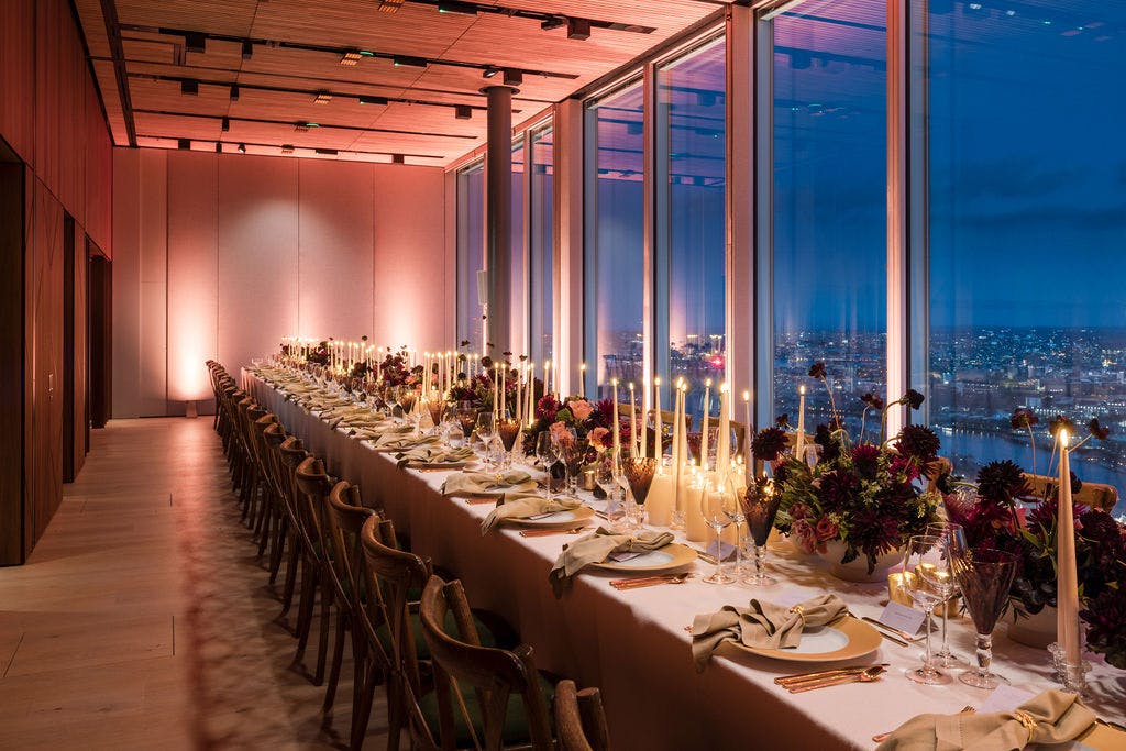 Elegant dining table at The Lookout, 8 Bishopsgate, ideal for upscale events and gatherings.