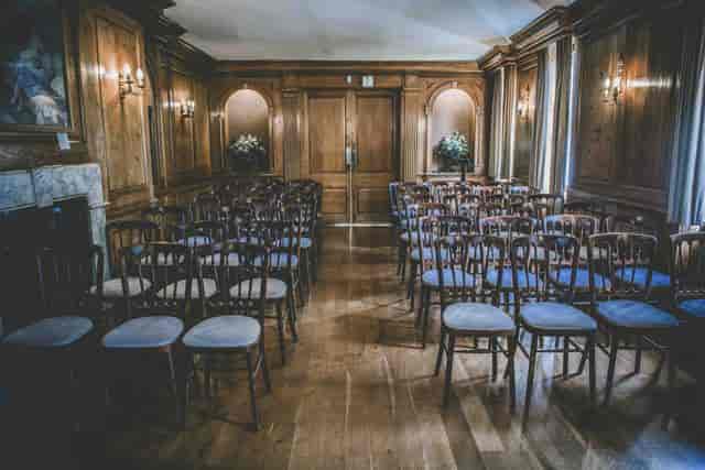 Elegant Music Room in Burgh House, featuring wooden paneling for workshops and gatherings.