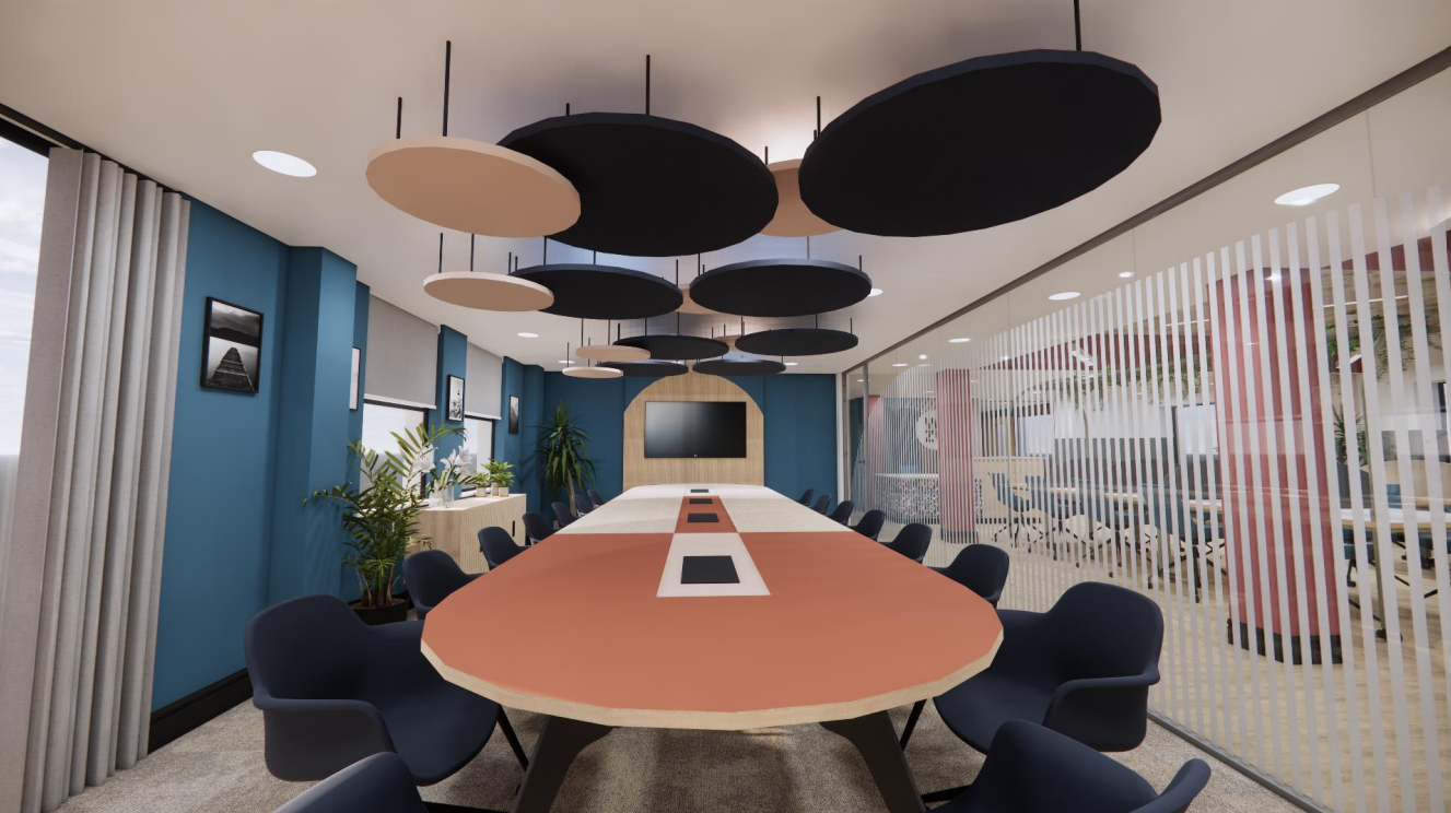 Modern conference room with oval table, ideal for collaborative meetings and events. - Banner