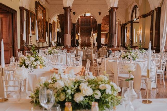 Elegant banquet hall at Sandon Hall, perfect for weddings and formal events.