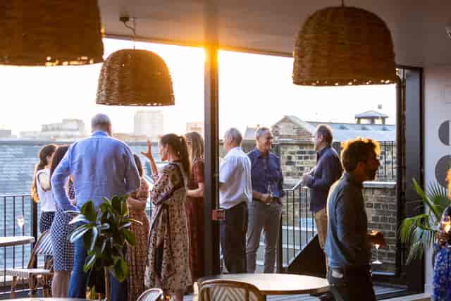 Rooftop reception: elegant terrace, networking event
