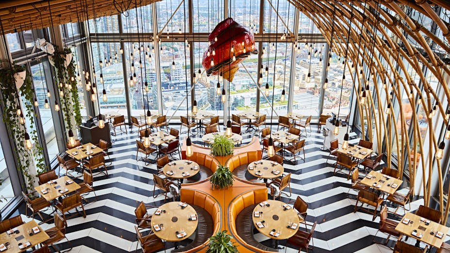 Sushi Samba's Samba Room: modern dining space with city views for events and gatherings.