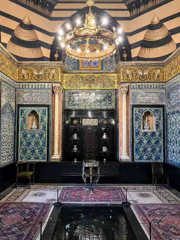 Arab Hall in Leighton House with intricate tile work, perfect for cultural events.
