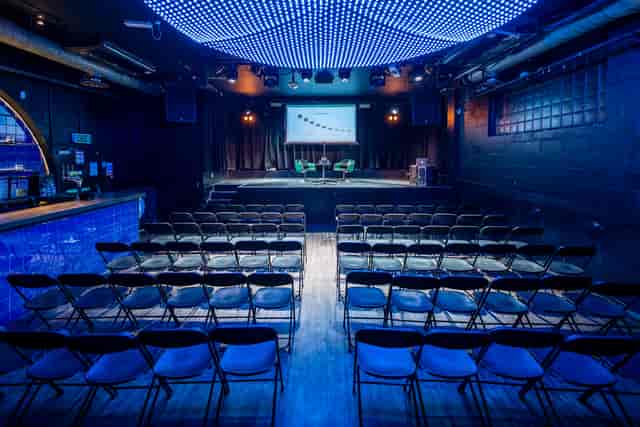 Versatile event space in Colours Hoxton for presentations and panel discussions.