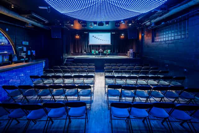 Versatile event space in Colours Hoxton for presentations and panel discussions.