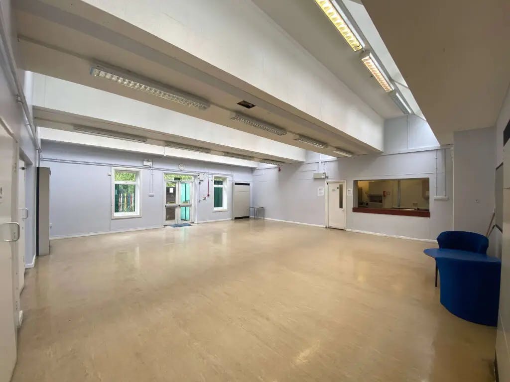 Large Hall in Greenside Community Centre, bright space for meetings and workshops.