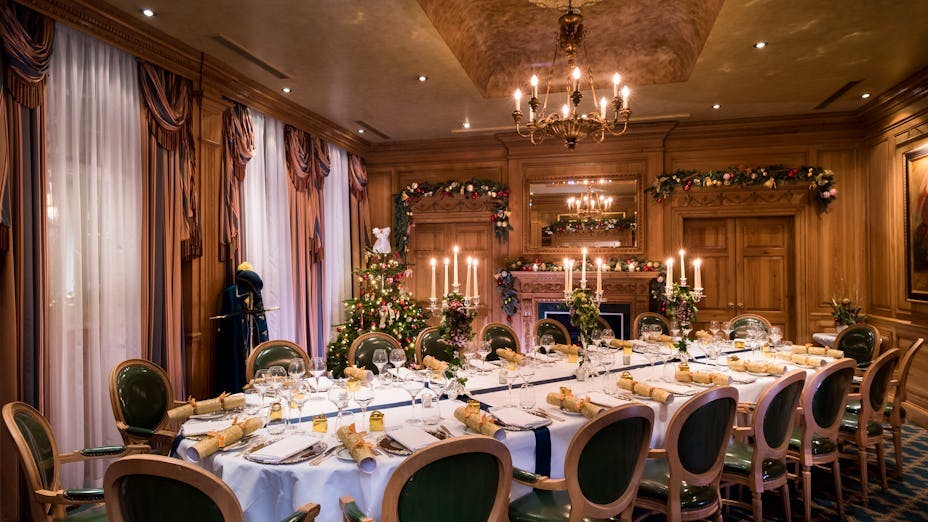 Elegant dining room at The Milestone Hotel for luxury weddings and corporate events.