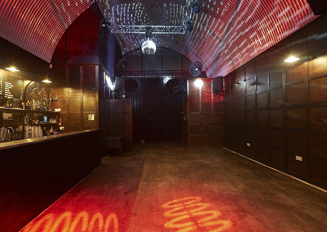 Indoor event space at Bermondsey Social Club with industrial-chic design for parties.