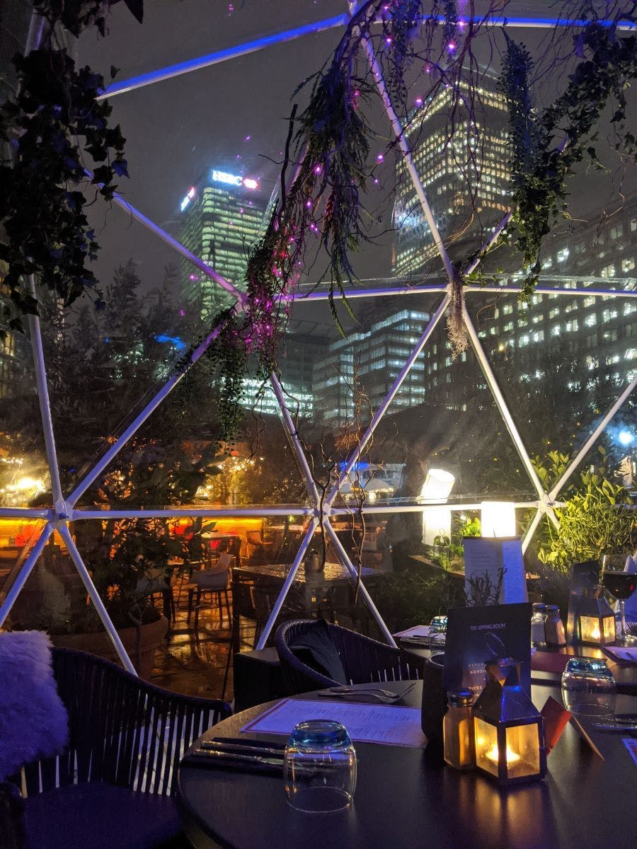 Geodesic dome at Alfresco Terrace, ideal for urban networking events and private gatherings.