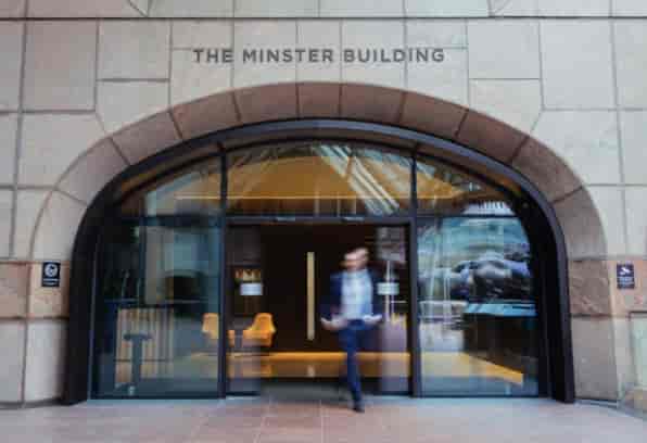 Fenchurch & Lombard Suite entrance, modern façade for corporate events and meetings.