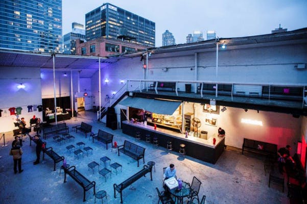 Rooftop event space at Terminal 5, ideal for networking and gatherings with urban backdrop.