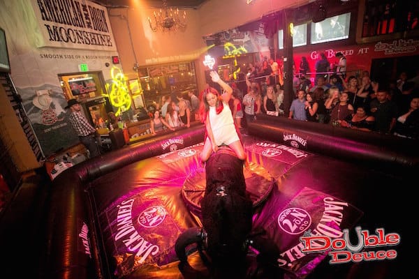 Mechanical bull at The Double Deuce, perfect for team-building and social events.