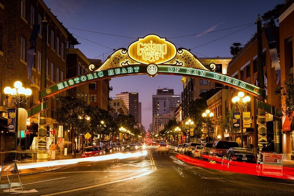 Gaslamp Quarter archway, vibrant venue for meetings and events in San Diego.