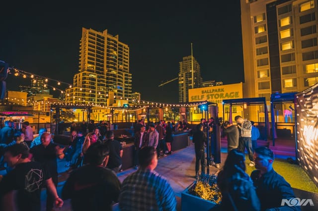 Vibrant rooftop event space in NOVA SD, perfect for networking and celebrations.