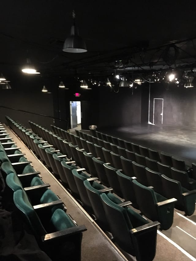 Black box theater at MOXIE Theatre, ideal for intimate performances and workshops.