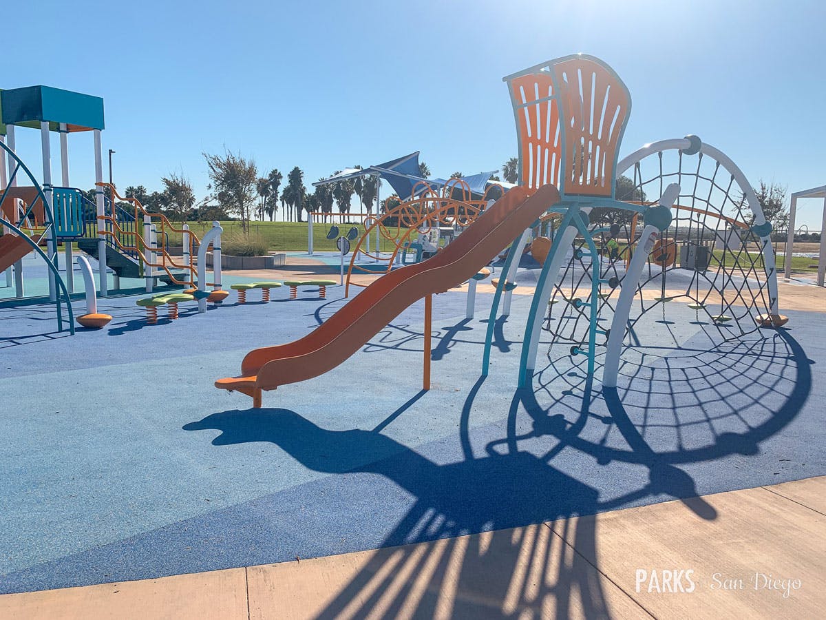 Vibrant playground at Tecolote Recreation Center for family-friendly events.