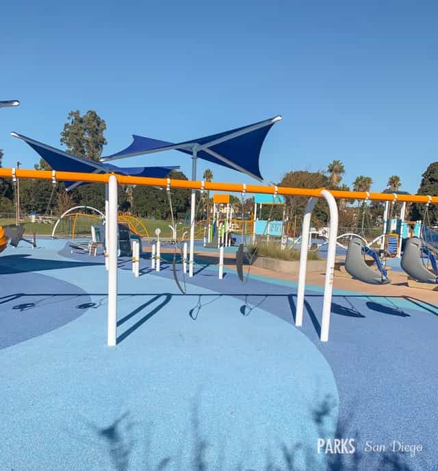Colorful playground at Tecolote Recreation Center for family-friendly events and gatherings.