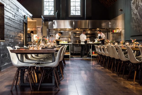 Modern dining space in Lazy Bear, ideal for upscale dinners and corporate events.