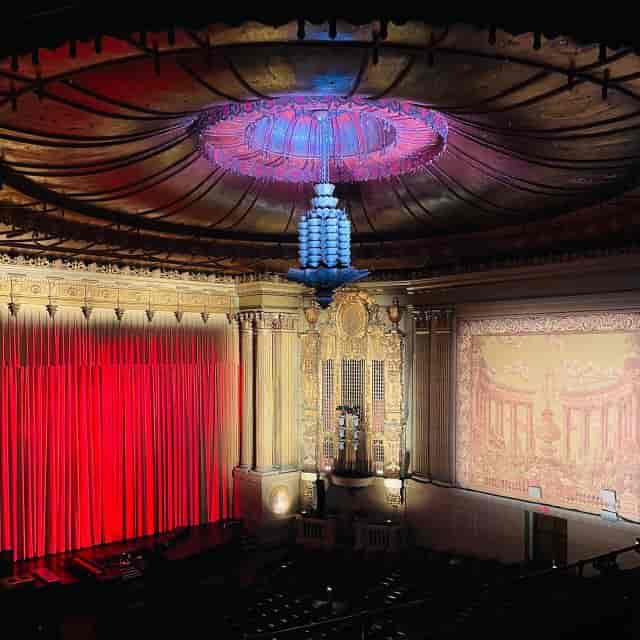 Castro Theatre with elegant chandelier, ideal for gala events and performances.