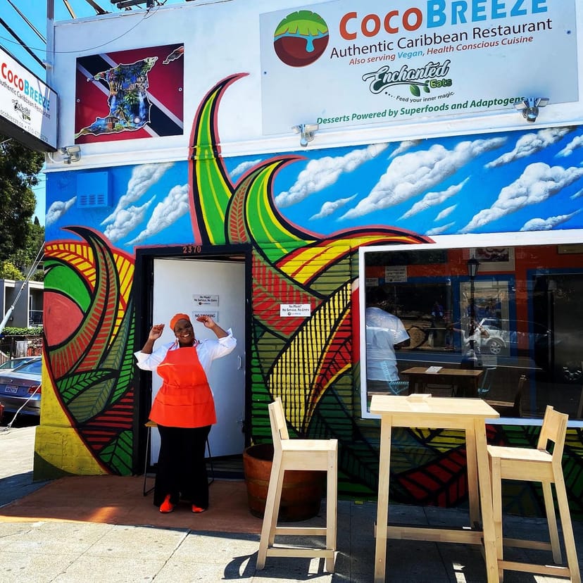Colorful mural at Cocobreeze Caribbean Restaurant, perfect for events and gatherings.