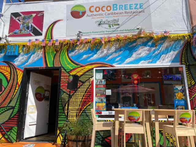 Vibrant Cocobreeze Restaurant with colorful murals for casual gatherings and events.
