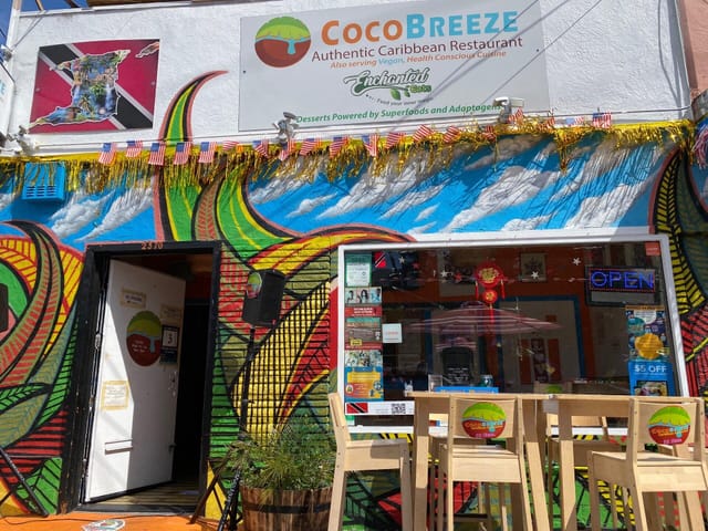 Vibrant Cocobreeze Restaurant with colorful murals for casual gatherings and events.