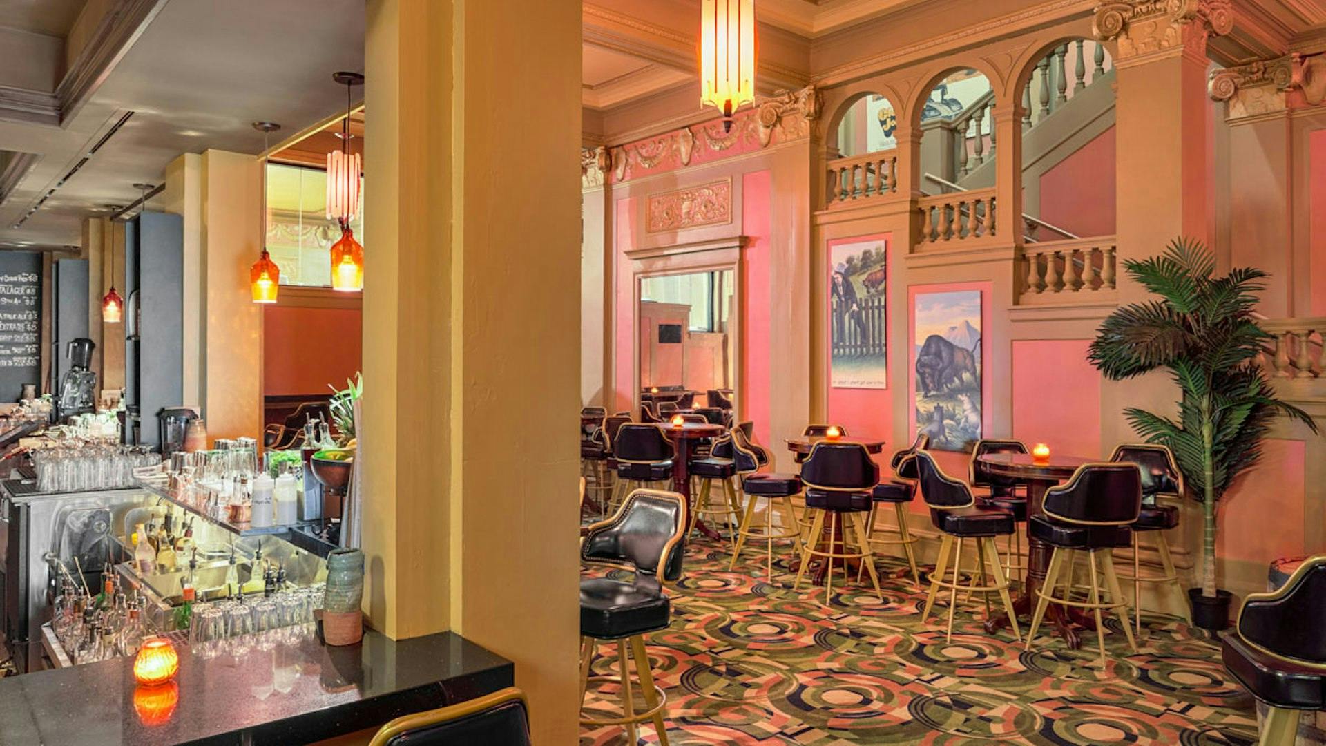 Stylish beer hall at Alamo Drafthouse, ideal for networking events and cocktail receptions.