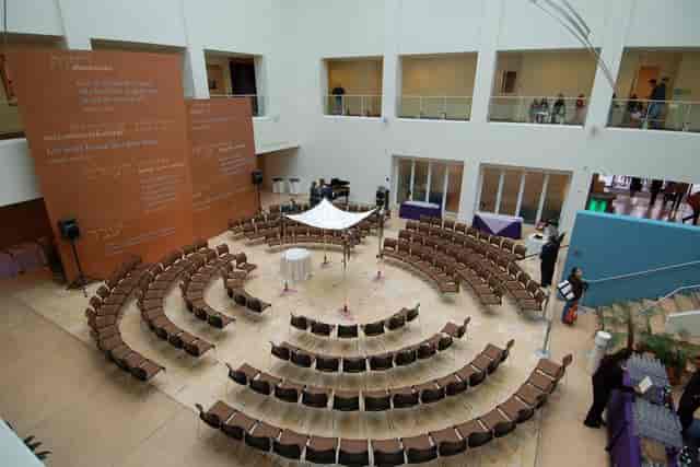 Jewish Community Center event space with circular seating for intimate gatherings.