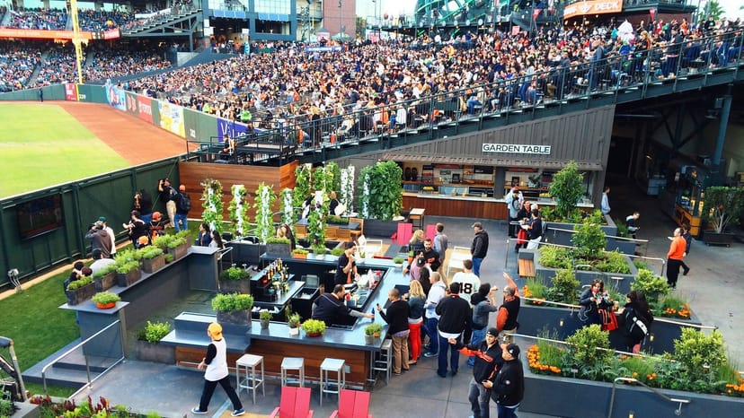 Vibrant outdoor event space at Oracle Park, perfect for corporate gatherings and socializing.