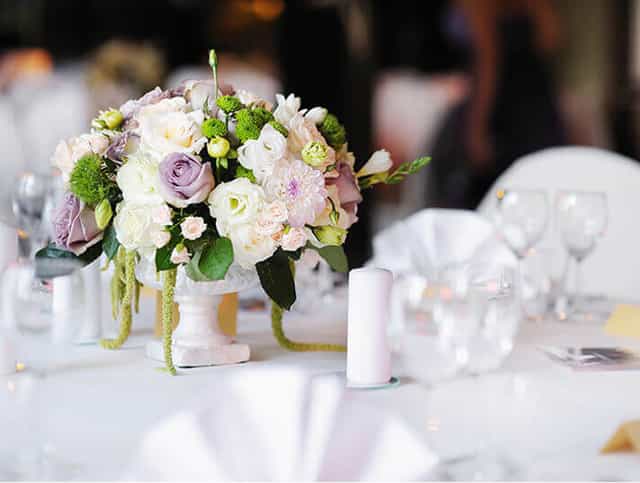 Elegant floral centerpiece for upscale events and weddings at San Jose Gallery.