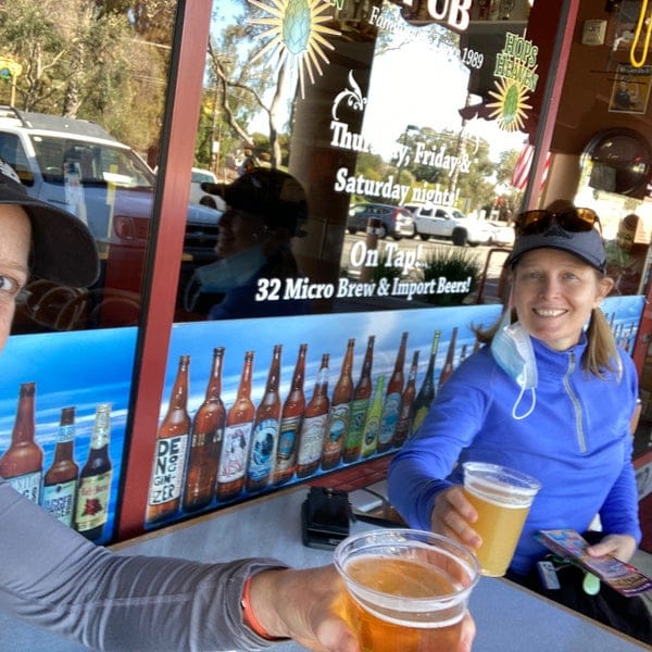 Craft beers in a casual outdoor setting at Mission Pizza & Pub for networking events.