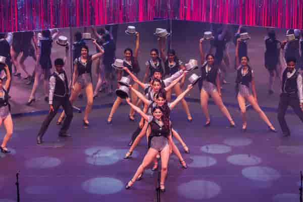 Intensive Training Class dancers in coordinated outfits showcasing energy and precision.
