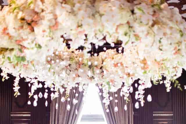 Floral chandelier at Asiel Design Warehouse for elegant weddings and gala events.