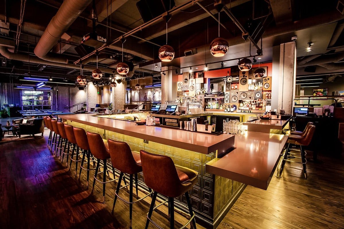 Private room at SPIN San Francisco, stylish bar for networking events and cocktail receptions.