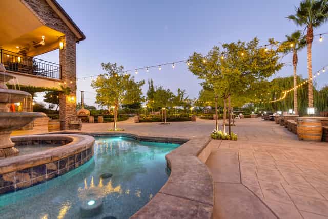 Wolfe Heights Winery courtyard with pool, perfect for weddings and events.